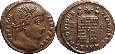 Ancient Roman coin of Constantine I minted in Antioch - PROVIDENTIAE AVGG - Campgate with 9 levels